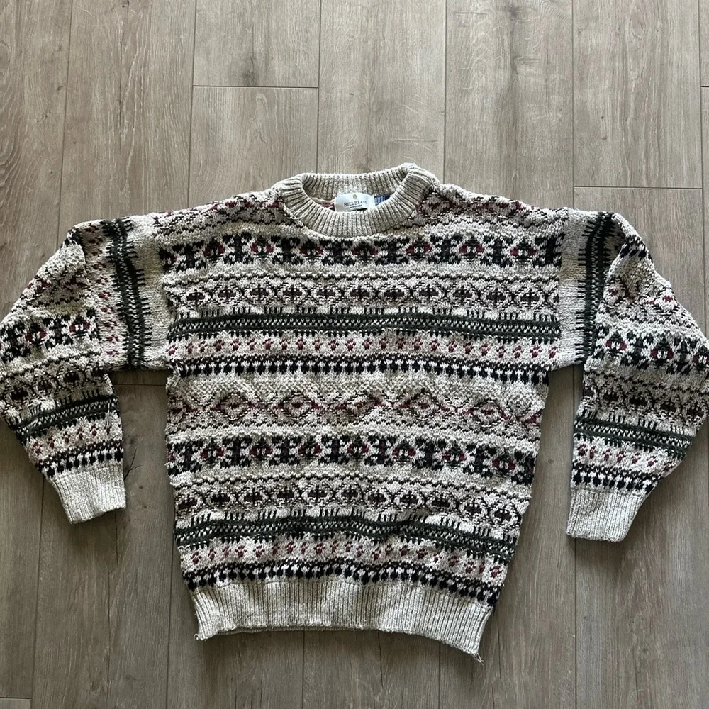 VTG Bill Blass Mens Multicolor Cotton Long Sleeve Knit Pullover Sweater‎ Large